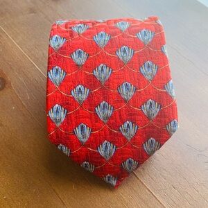 Robert Talbott Silk Tie Necktie Red Blue Art Deco Lotus Geometric Formal Office